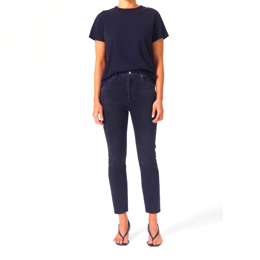 New AGOLDE Riley High Rise Straight Crop Stretch Jeans Sz 26 Organic Denim Black